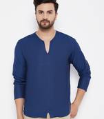 Blue plain cotton men-kurtas
