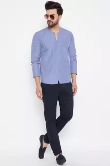 Blue plain cotton men-kurtas