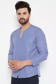 Blue plain cotton men-kurtas