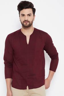 Maroon plain cotton men-kurtas