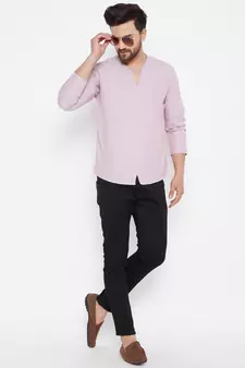 Pink woven cotton men-kurtas