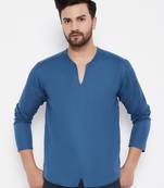 Blue plain linen men-kurtas