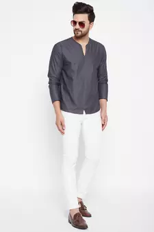 Grey woven cotton men-kurtas