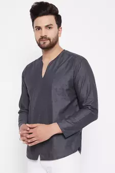 Grey woven cotton men-kurtas