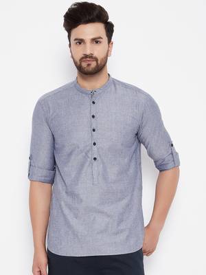 Grey plain viscose rayon men-kurtas 1