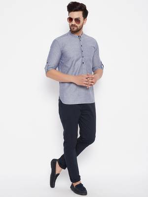 Grey plain viscose rayon men-kurtas 2