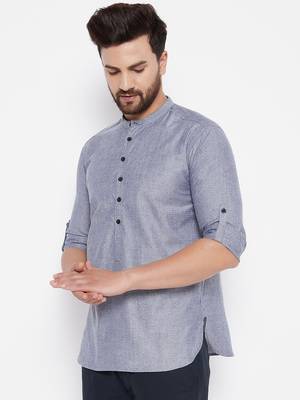 Grey plain viscose rayon men-kurtas 3
