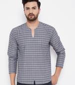 Grey plain dupion silk men-kurtas