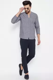 Grey plain dupion silk men-kurtas