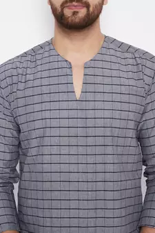 Grey plain dupion silk men-kurtas
