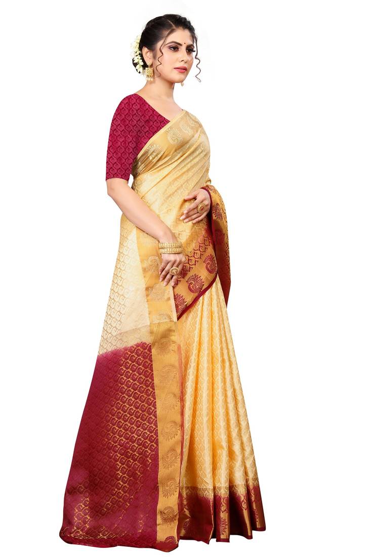 Chiku Colour Soft Silk Saree With Blouse