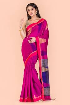 Pink handwoven blended cotton saree