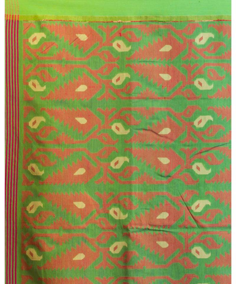 Rani pink Blended cotton jamdani saree