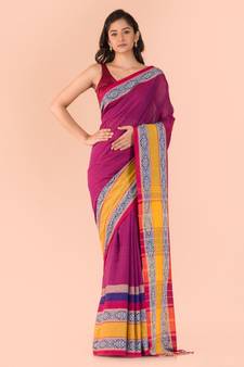 Purple Handwoven cotton saree