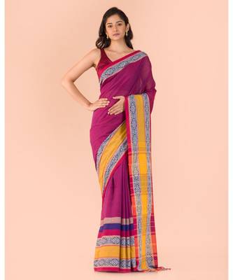 Purple Handwoven cotton saree 1