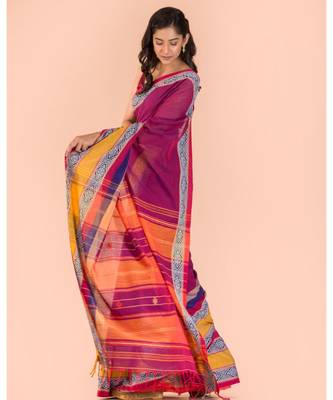 Purple Handwoven cotton saree 3