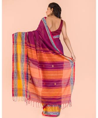 Purple Handwoven cotton saree 4