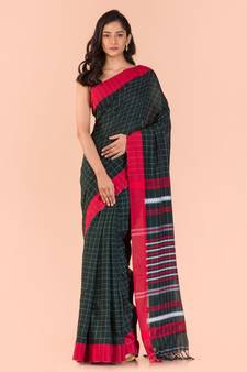 Black handwoven cotton saree