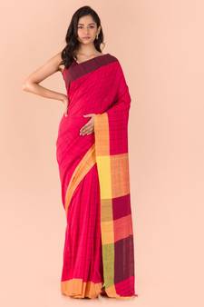 Red cotton Handwoven saree