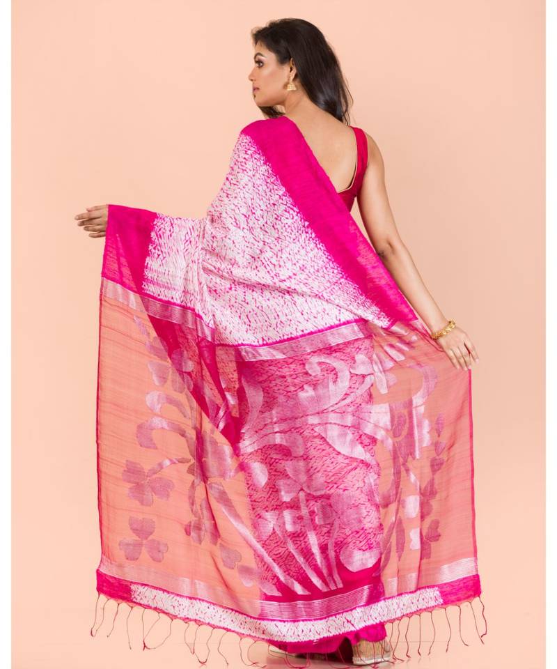 Pink matka silk jamdani saree