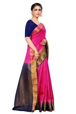 Pink Colour Soft Silk Saree With Blouse 5