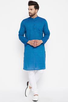 Blue plain cotton men-kurtas