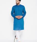 Blue plain cotton men-kurtas