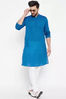 Blue plain cotton men-kurtas