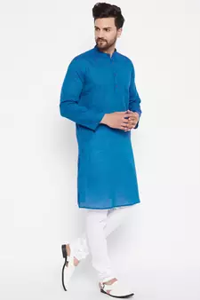 Blue plain cotton men-kurtas
