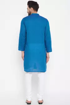 Blue plain cotton men-kurtas