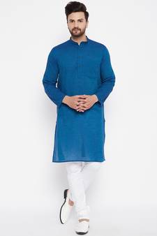 Blue plain cotton men-kurtas