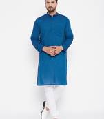 Blue plain cotton men-kurtas