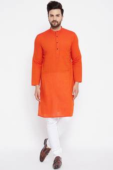 Orange plain cotton men-kurtas