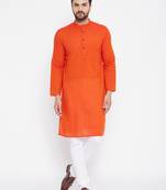 Orange plain cotton men-kurtas