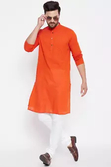 Orange plain cotton men-kurtas