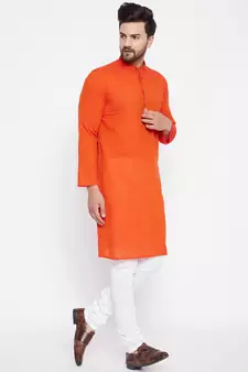 Orange plain cotton men-kurtas