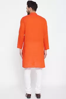 Orange plain cotton men-kurtas