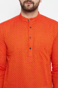 Orange plain cotton men-kurtas