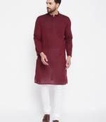 Maroon plain cotton men-kurtas