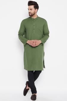 Green plain linen men-kurtas