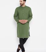 Green plain linen men-kurtas