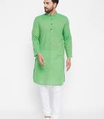 Green plain cotton men-kurtas