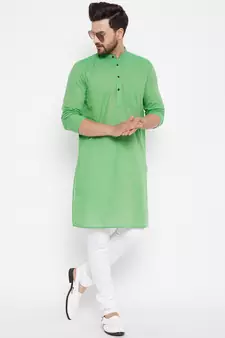 Green plain cotton men-kurtas