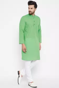 Green plain cotton men-kurtas