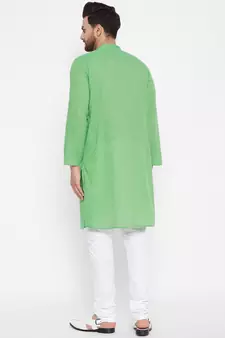 Green plain cotton men-kurtas