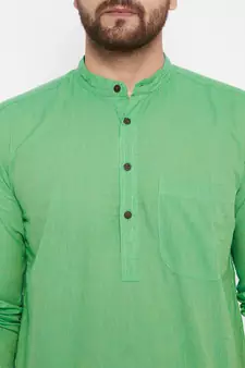 Green plain cotton men-kurtas