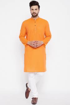 Orange plain cotton men-kurtas