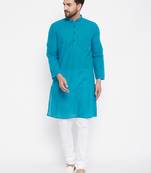 Blue plain cotton men-kurtas