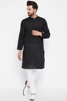 Black plain cotton men-kurtas