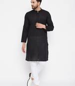 Black plain cotton men-kurtas
